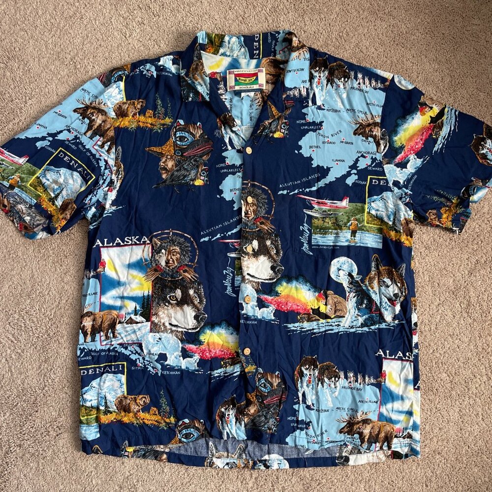Banana Jack Honolulu Mens XL Jon Van Zyle Alaska Hawaiian Camp Shirt Vintage USA